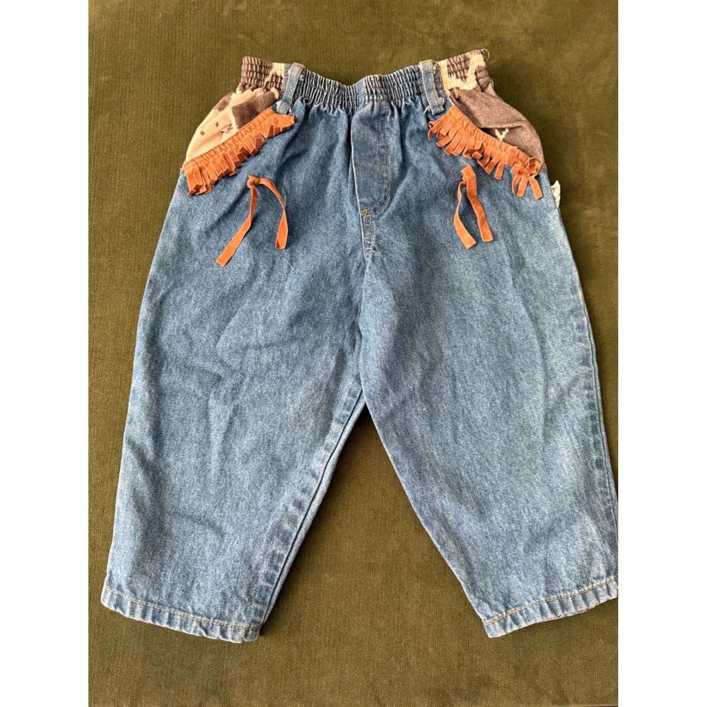 Whats Next? Denim Pants 24‎ Months Elastic Waist Fringe Southwestern Made in USA
